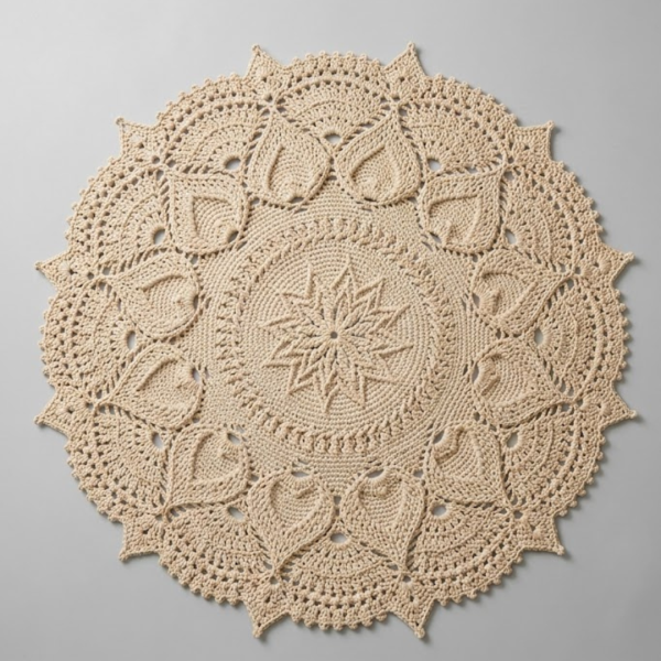 Round Boho Crochet Area Rug